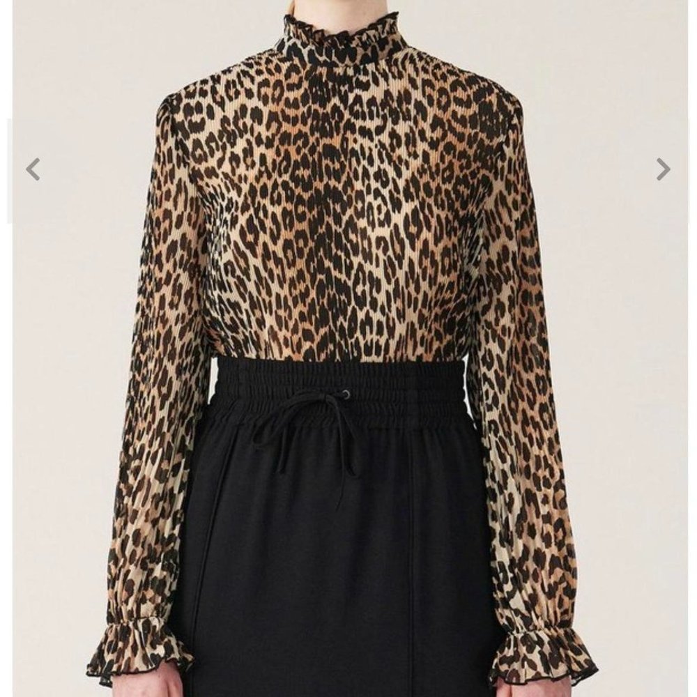 GANNI georgette pleated ruffle blouse